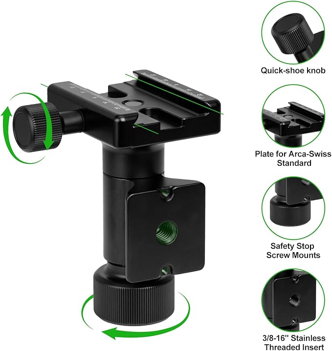 Monopod Gimbal Head with Arca-Swiss Dovetail Quick Release Plate | Rapid Side-Saddle Tilt Adjustment for Telephoto Lenses | Tripod Mount | Professional Photography & Video Gear for DSLR/Camcorders