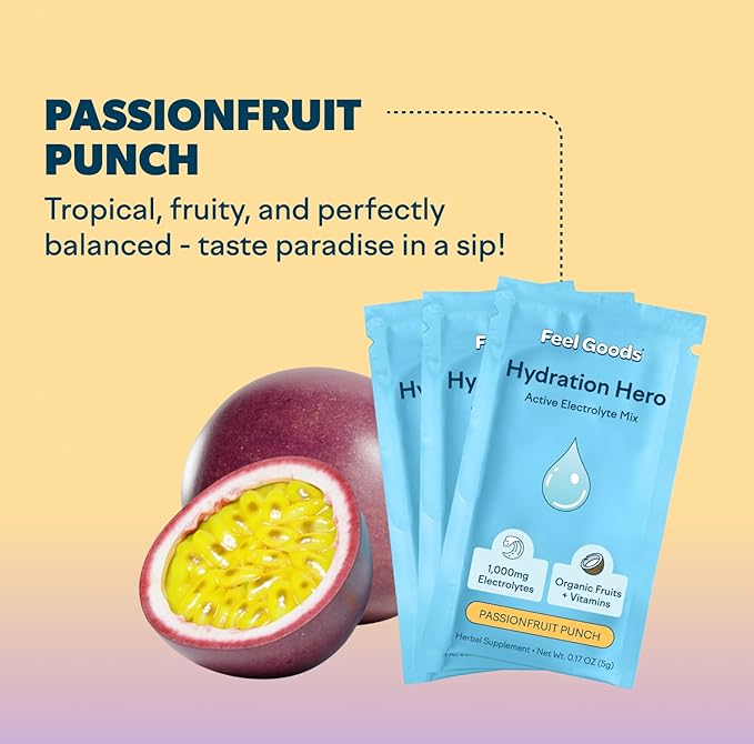 Feel Goods Hydration Hero, Sugar-Free Electrolyte Powder Packets for Daily Hydration - Electrolytes Drink Mix with Magnesium, Potassium & Vitamins for Fasting & Energy - Keto, Vegan & Organic Flavors