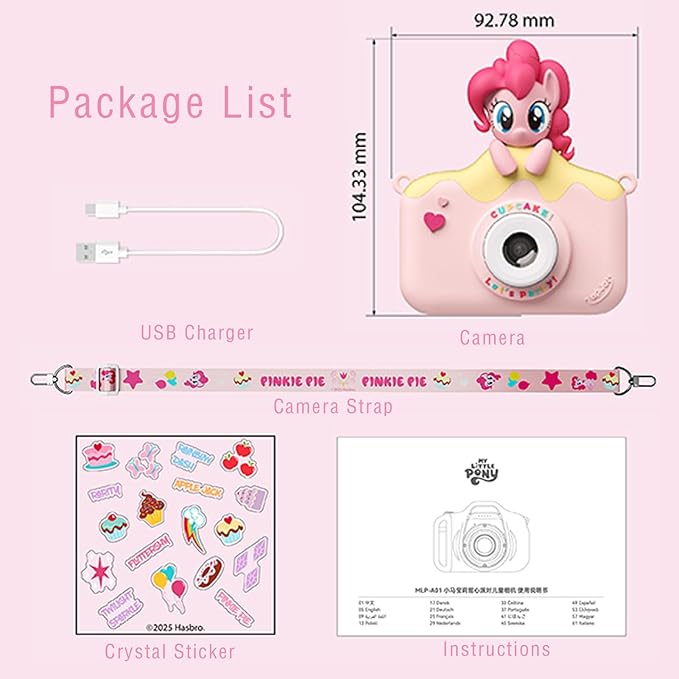 My Little Pony Sweetheart Party Children Camera, Birthday Gifts Girls Boys Age 3-12, Kid's Camera with SD Card,Pinkie Pie
