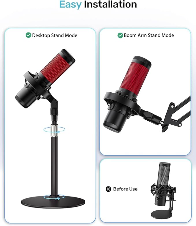 [Custom Built for HeyperX Quadcast Shouck Mount ] Microphone Mount Stand Mic Mount Adapter with 5/8" 3/8" Screw Adapter with Microphone Stand & Boom Arm