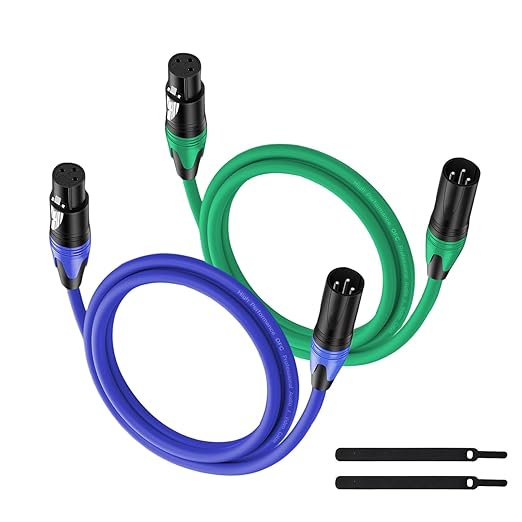 XLR Cable 3.3FT 2Pack Green+Blue- Premium Balanced Microphone Cable 3-Pin XLR Male to Female Mic Speaker Cable, Pure Copper and Plated Conductors