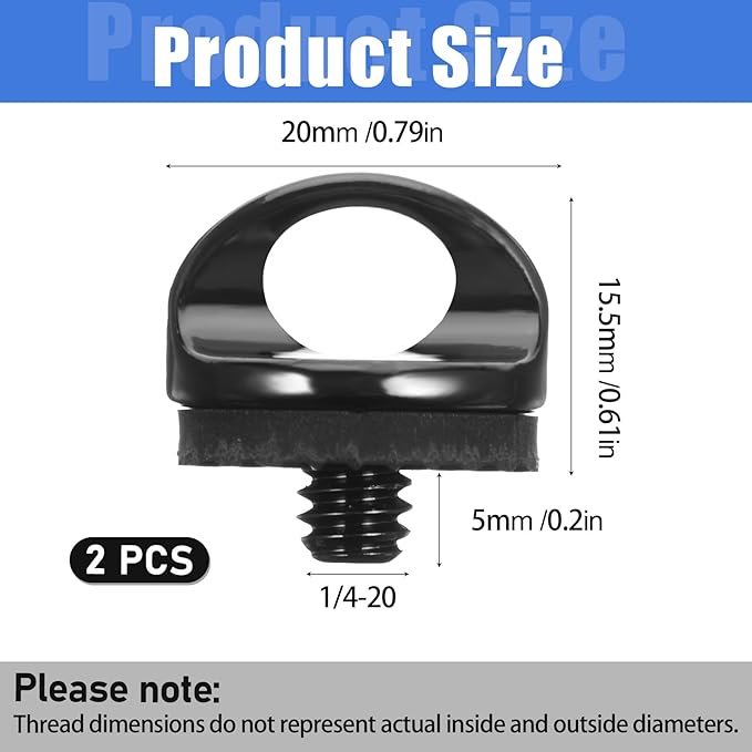 1/4" Camera Neck Strap Screw Holder, 2PCS 1/4-20 Quick Install Metal Screws Connecting Adapters with Rubber Washer for Quick Release or Installation of Wristband Sling