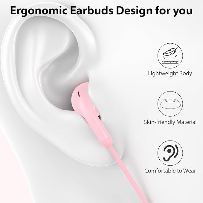 USB C Earbuds Wired USB Type-C Headphones for Apple iPhone 17 16 15 Pro/iPad 10th Generation for Galaxy S26 Pixel 10 Earphones with Microphone Volume Control Noise Isolating HiFi Stereo Headset Pink