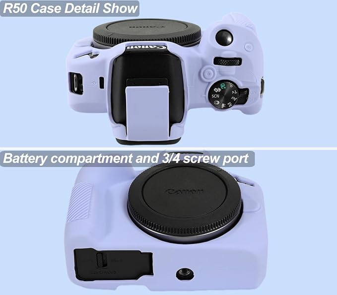 Pocoukate Case for Canon EOS R50 Camera, Soft Silicone Protective Cover Skin with EOS R50 Screen Protector Accessories for EOS R50 Mirrorless Camera Silicone Case - Purple