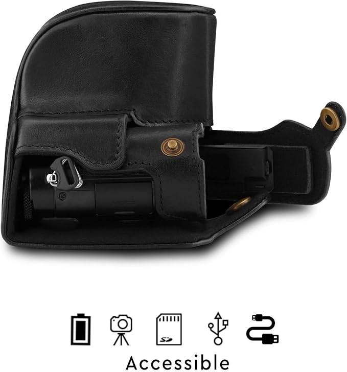 MegaGear MG1565 Ever Ready Genuine Leather Camera Case Compatible with Panasonic Lumix DC-LX100 II - Black