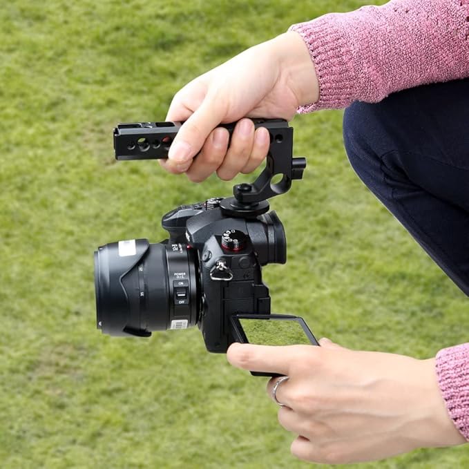 NICEYRIG Hot Shoe Top Handle Grip DSLR Camera Handgrip with 15mm Rod Clamp, Cold Shoe Mounts Applicable for Panasonic Lumix GH5/G9/G95/G85, Sony A6600/A6100/A6400/A6500-192