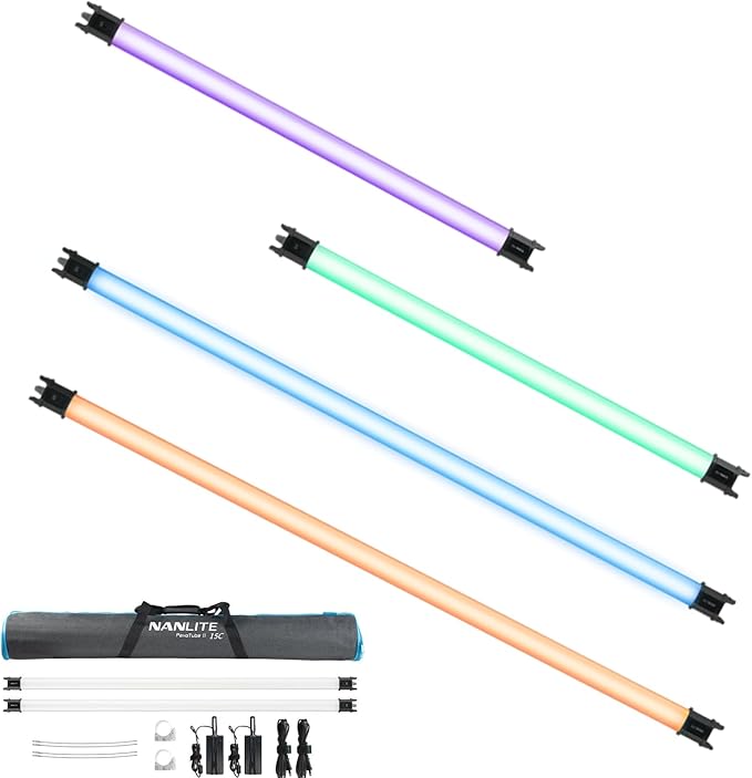 NANLITE PavoTube II RGBWW LED Light Tube, Color RGBWW LED Pixel Tube Photography Handheld LED Video Lighting Wand with AC Chargers, Mounts, and Case Battery Powered (PavoTube II 15C 2Kit)