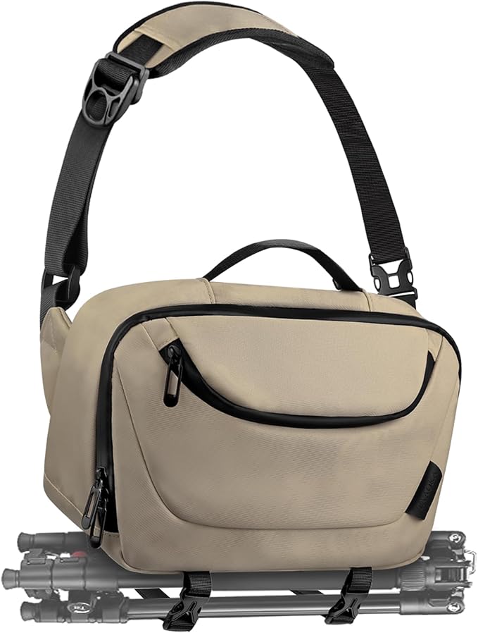 TAAOKA Camera Sling Bag,Waterproof Camera Case with Tripod Holder,Lightweight DSLR/SLR/Mirrorless Camera Bags Crossbody for photographers-Coffee