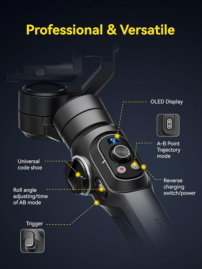AOCHUAN Gimbal Stabilizer for Go Pro, Handheld Gimbal with 360° Rotation for Video Recording, 3-Axis Gimbal Stabilizer Compatible with Gopro Hero 12/11, Osmo Action, Insta360 ONE R,Sony RX0-Smart G1