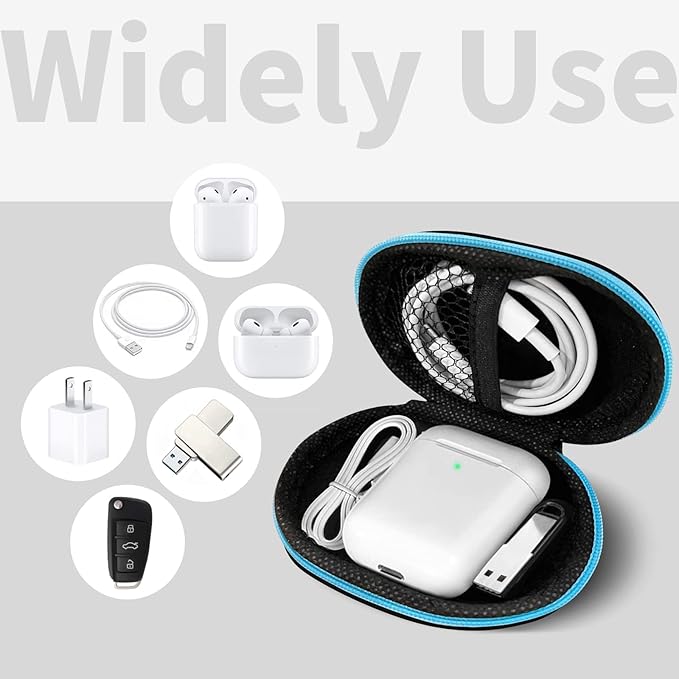 MOLOVA for Earbuds Carrying Case, Small Oval Storage Cases, Tech Pouch, Portable Storage Earbud Pouch Bag for Earbuds, in-Ear Headphones, Earphones, Headsets, Hearing Aids, USB Charging Cable, Blue