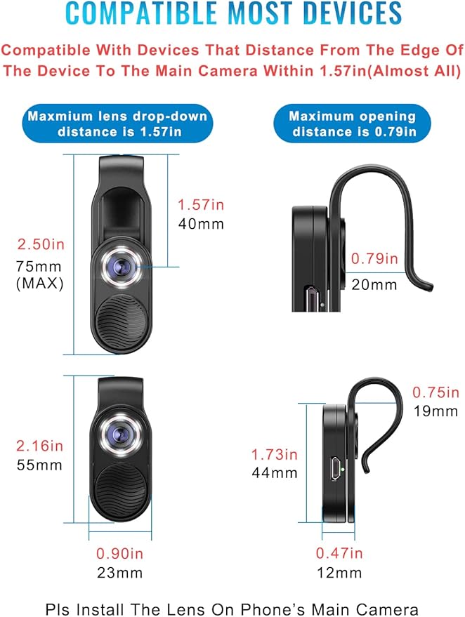 APEXEL Nano Zoom 100x Phone Micro Lens with LED Light for Smartphone - Pocket Microscope & Camera Lens Attachment