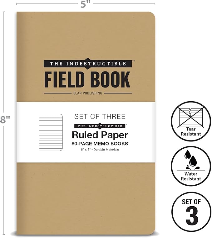 Elan Publishing Company Indestructible Field Notebook/Journal - 5"x8" - Kraft Cover - Lined Memo Book - Pack of 3