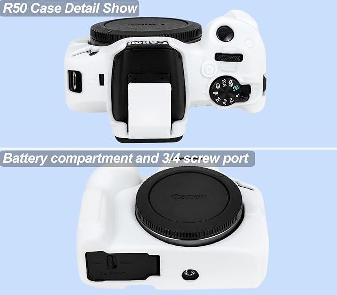 Pocoukate Case for Canon EOS R50 Camera, Soft Silicone Protective Cover Skin with EOS R50 Screen Protector Accessories for Canon EOS R50 Mirrorless Camera Silicone Case - White