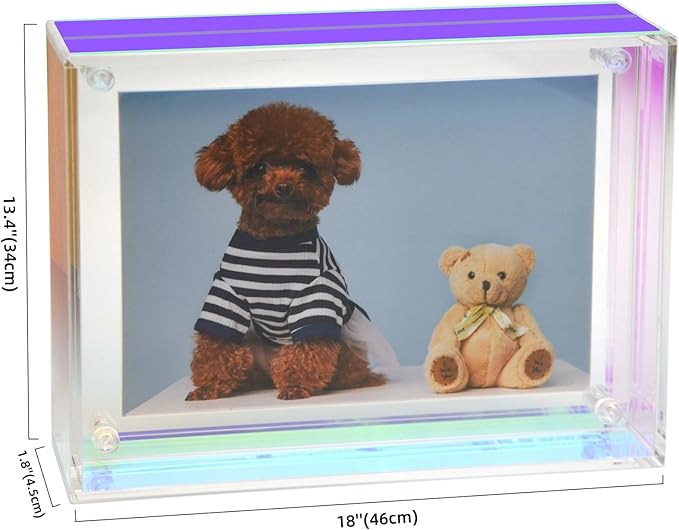 Gelite Acrylic A3 Frame to Display A3 Pictures or Smaller Mat-free Neon Floating Photo Frame for Wall and Tabletop, Iridescent Rainbow