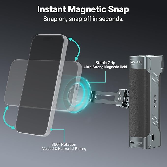 Magnetic Side Handle Handgrip for Smartphones, 360° Rotatable Aluminum Phone Grip with Shutter | SD/TF Card Reader | PD Charging | USB C Port | Cold Shoe | ARRI Holes for Mobile Video Rig