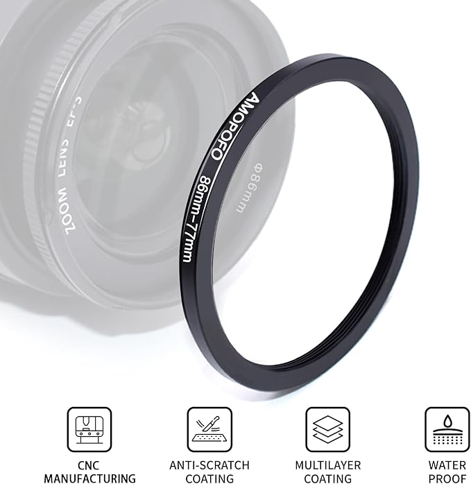 86mm Lens to 77mm Camera Filter Ring,86mm to 77mm Step-Down Ring Filter Adapter for 77mm UV,ND,CPL,Metal Step-Down Ring