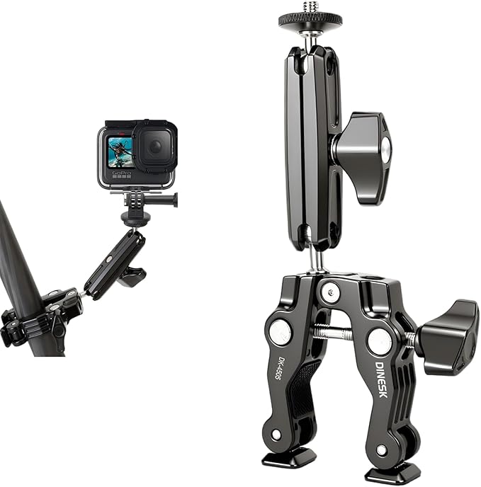 Super Clamp with Dual Ball Head Magic Arm, 1/4"-20 & 3/8"-16 Threads, Phone/Action Camera Mount Adapte for Desktop Tripod Canon Nikon DSLR Camera/Gopro/LED Lights/Ronin-M/Ronin MX/Freefly MOVI