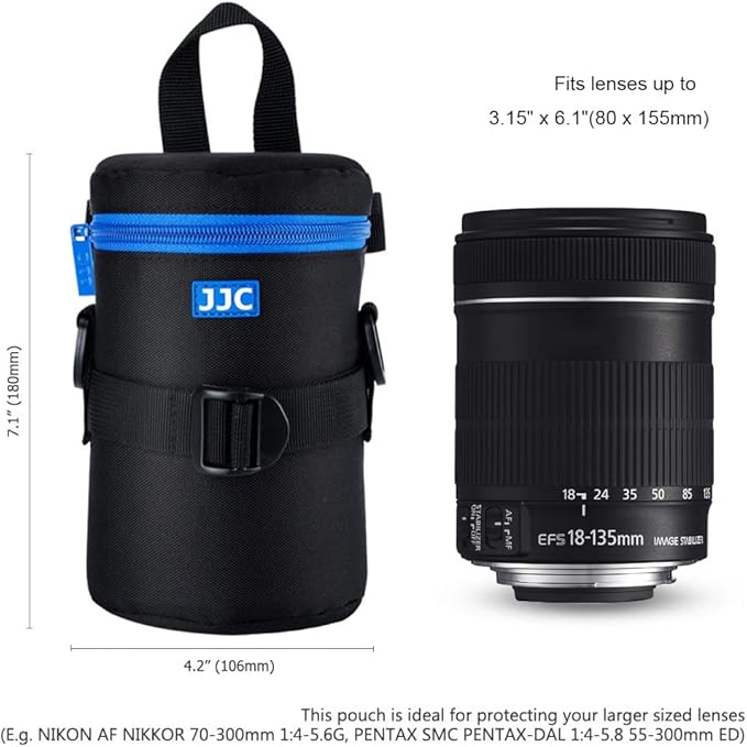 JJC Deluxe Lens Case Pouch for Canon EF 75-300mm f4.5-5.6/EF 24-105mm f4L/EF 16-35mm F4L/RF 75-300mm f4-5.6,Nikon AF-S 24-70mm f2.8/16-35mm f4G/70-300mm f4.5-6.3G & More Lens below 3.15" x 6.1"(D x L)