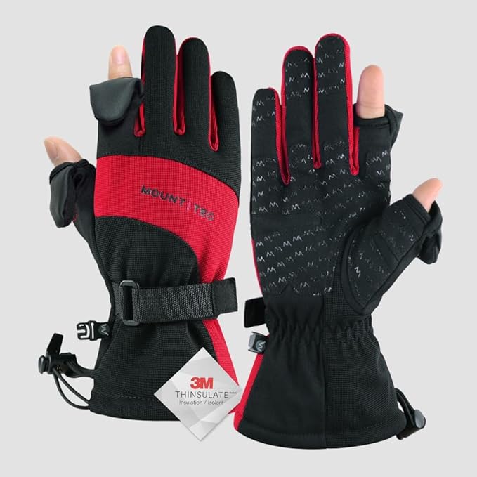 MOUNT TEC Men's Flexible Ideal for Ice Fishing,Photography,Hunting Gloves with 3M Thinsulate Waterproof Windproof Touchscreen Gloves