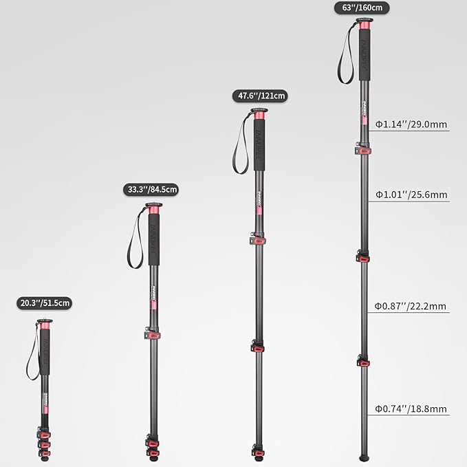 63in/160cm Camera Monopod INNOREL VM60A Aluminum Alloy Portable Compact Lightweight Travel Monopod with Fast Flip Lock for Canon Nikon Sony DSLR Camera Video Camcorder DV Photography Load 22lbs/10kg