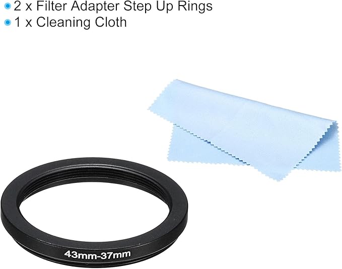 PATIKIL 43mm-37mm Metal Step Down Ring with Cleaning Cloth, 2 Pack Camera Lens Filter Adapter Ring Aluminum Filter Adapter Ring for Camera Lenses Hood, Black