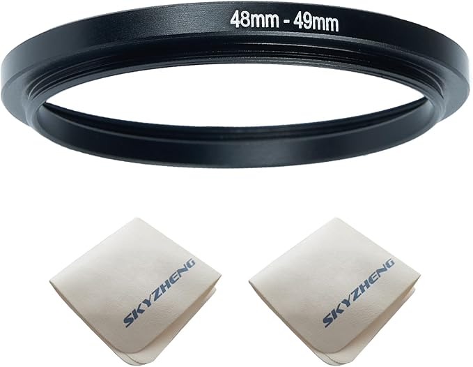48mm Lens to 49mm Camera Lens Adapter 48mm to 49mm Step Up Ring Adapter Ring for All Brands of UV ND CPL, with Premium Lens Wiping Cloth 2 Pack (48mm-49mm)