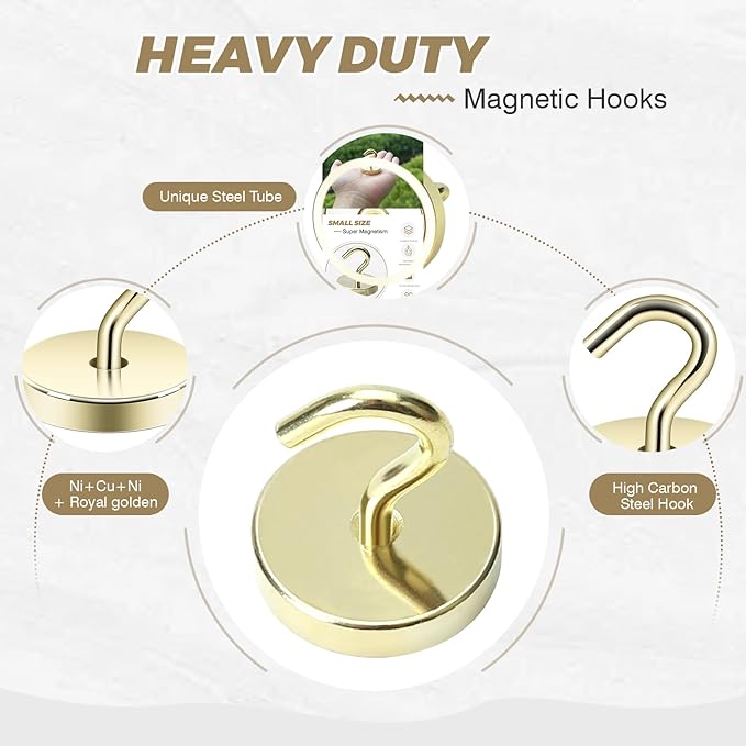 Neosmuk Magnetic Hooks, Cruise Ship Essentials, 130lb+ Heavy Duty Magnetic Hooks for Cruise Cabins, Refrigerator, Grill, Hanging, and Travel | Extra Strong Must-Haves Magnet Hook,Silver