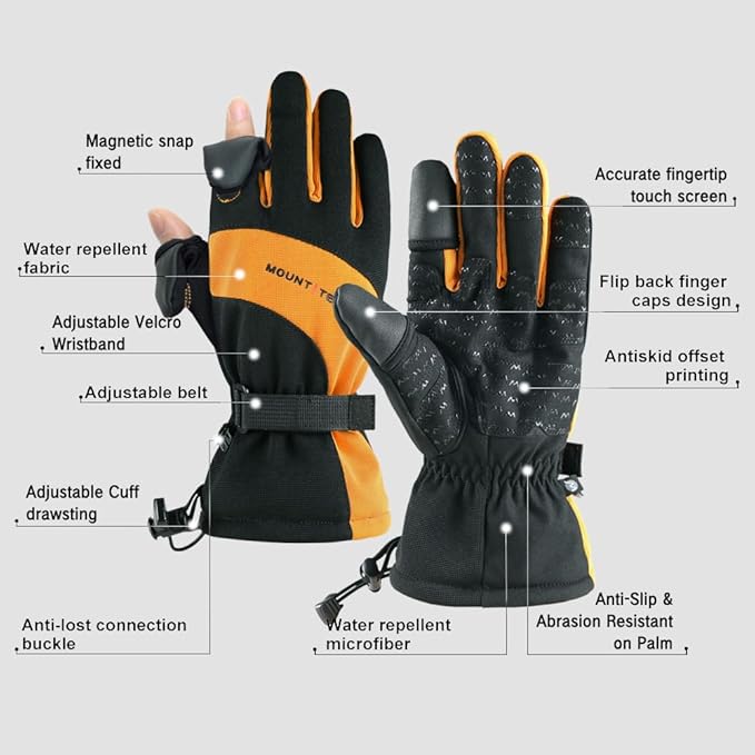 MOUNT TEC Men's Flexible Ideal for Ice Fishing,Photography,Hunting Gloves with 3M Thinsulate Waterproof Windproof Touchscreen Gloves