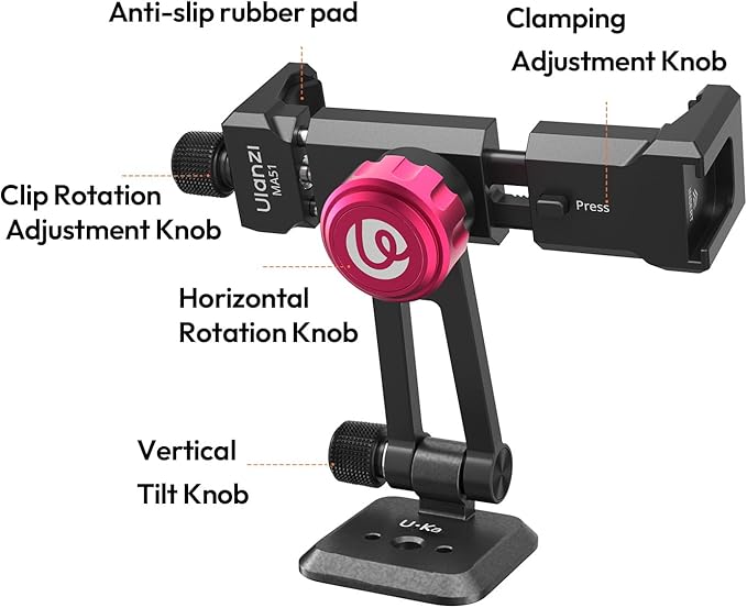 ULANZI MA51 Metal Phone Tripod Mount, Universal Phone Clamp with Arca QR Base, Cold Shoe, Aluminum Tripod Adapter Cell Phone Holder Compatible with iPhone 17 16 15 14 Samsung