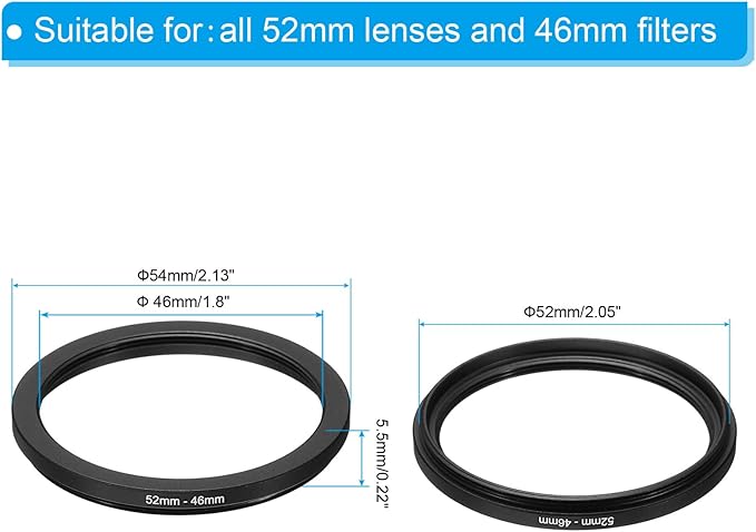 PATIKIL 52mm-46mm Metal Step Down Ring, Camera Lens Filter Adapter Ring Aluminum Filter Adapter Ring for Camera Lenses Hood, Black