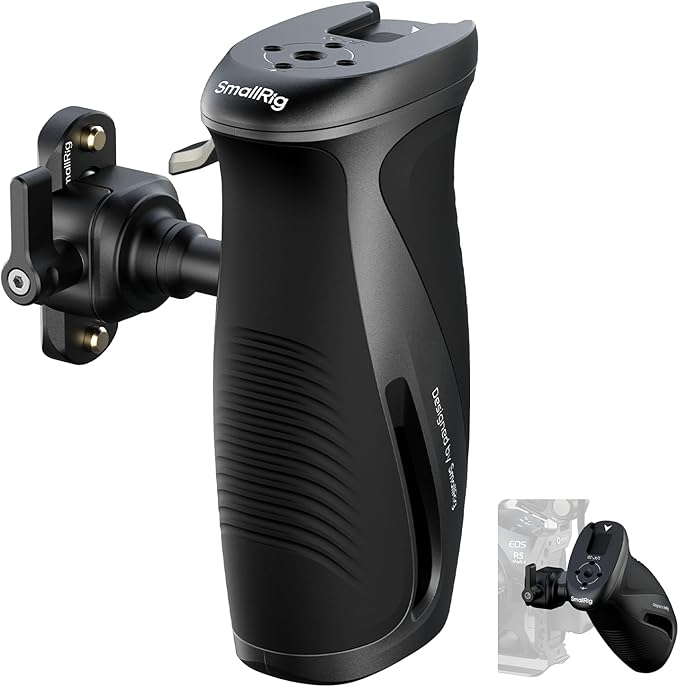 SMALLRIG Push-Button Rotating Side Handle with NATO Clamp, for Left and Right Hand, 360° Rotatable Side Handle with Anti-Slip Silicone, Max. Load 15Kg