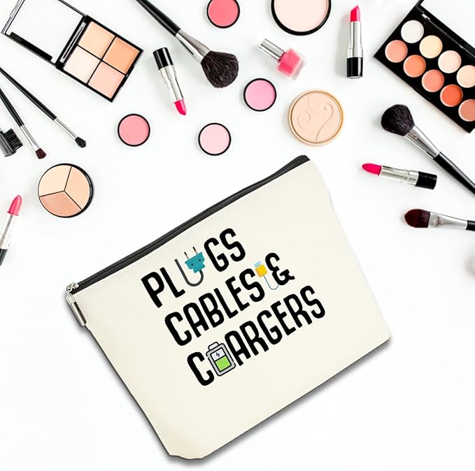 4 PCS Funny Cable Makeup Bag Charger Plugs Cosmetic Travel Storage Bag for Charging Cord Electronics Accessories Storage Gifts for Women Christmas birthday Gifts for Daughter from Mom Cosmetic Bags