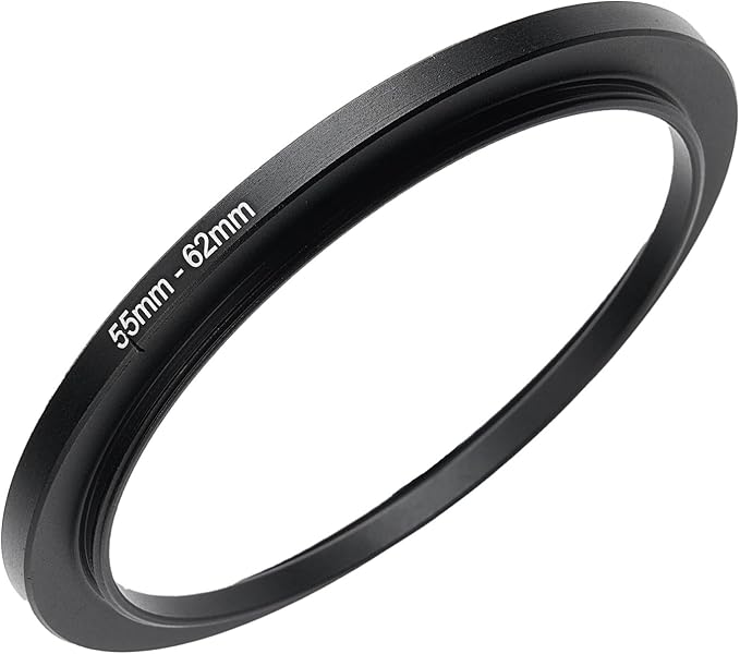 55mm to 62mm Step-up Adapter Rings Filter Adapter Black Metal Step Down Filter Ring Adapter Compatible with All Brand UV CPL ND Camera Lens Filter Stepping Rings (55mm-62mm), (NLY001)