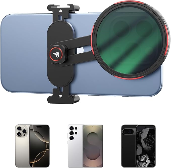 TELESIN Universal Phone Filter Mount for 67mm DSLR Filters, Clip-On Holder with Cold Shoe & 1/4" Thread, Lightweight for Travel & Vlogging, for iPhone 16 15 Pro Max, Samsung S24 Ultra, Pixel and More