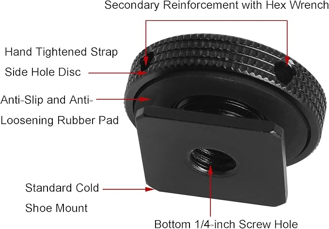 Aluminum Alloy Hot Shoe Adapter Camera Side Hole Reinforced Round Plate Cold Shoe Mount Conversion Screw 1/4 Male to 1/4 Male Suitable for Magic Arms Video Lights Monitors