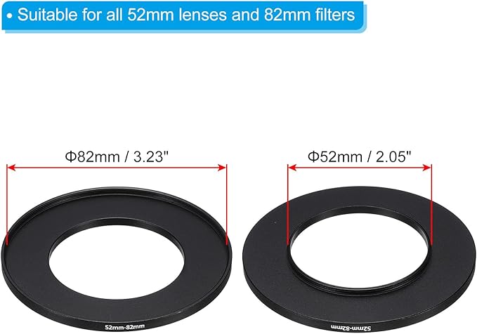 PATIKIL 52mm-82mm Metal Step Up Ring with Cleaning Cloth, 2 Pack Camera Lens Filter Adapter Ring Aluminum Filter Adapter Ring for Camera Lenses Hood, Black