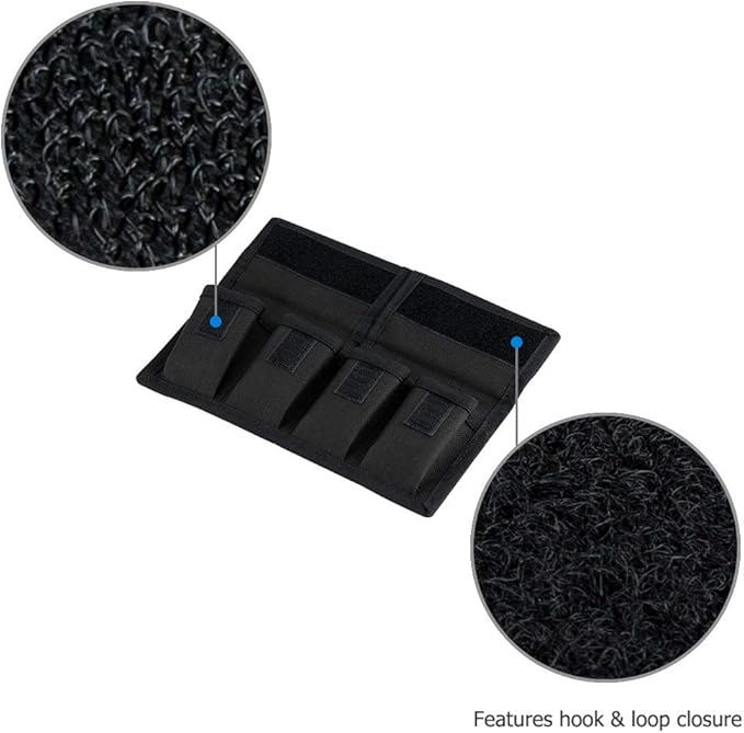 Camera Battery Pouch Holder Case for 4 PCS Sony NP-F550 NP-FW50 NP-FZ100 NP-BX1 Canon LP-E6 LP-E8 LP-E10 LP-E12 LP-E17 Fuji NP-W126 Nikon EN-EL14 EN-EL15 with Zipped Pocket to Store SD TF XQD CF Cards
