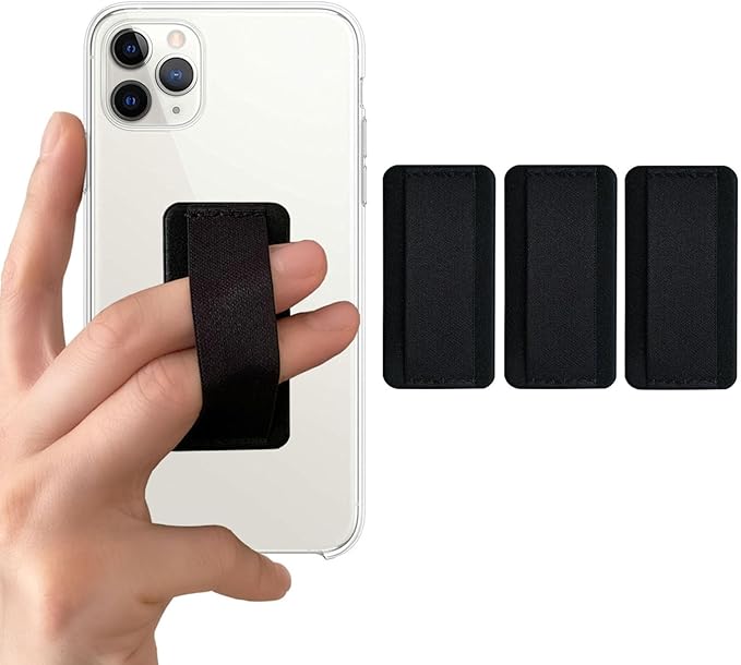 [3 Pack] Ultra Slim Phone Grip Strap for iPhone 15 14 13 Pro Max & Samsung, Soft Nylon Finger Holder, Wireless Charging Friendly, Anti-Drop - Black