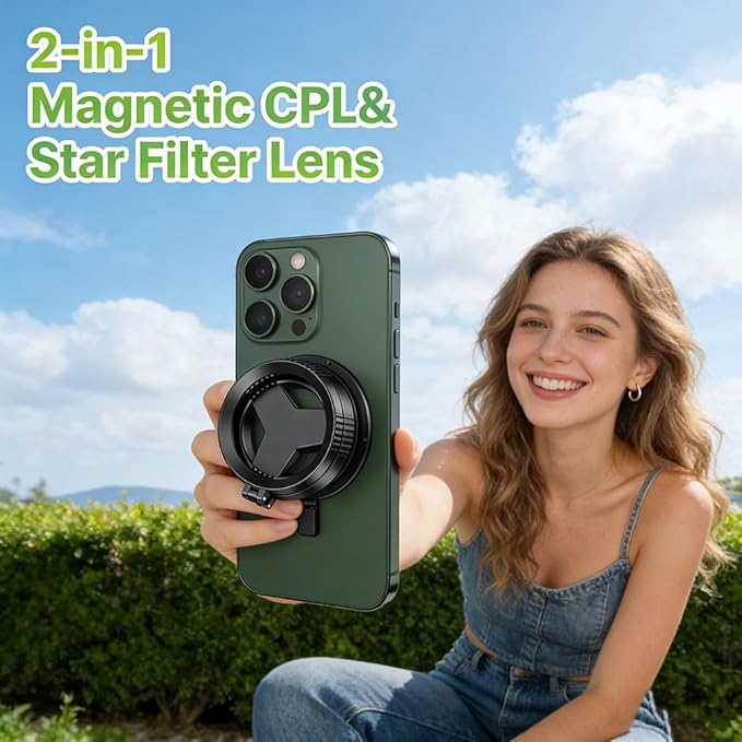 Anti-Glare Magnetic Phone Filter - 2026 Upgraded Foldable Portable Anti-Glare Cpl Filter for Reducing Reflection with Storage Bag All Smartphone Models (2 Pcs)