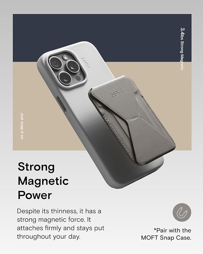 MOFT Magnetic Wallet Stand Compatible with iPhone 17/16/15/14/13/12 Series, Angle Adjustment & Magsafe Compatible MOVAS Phone Stand,Taupe