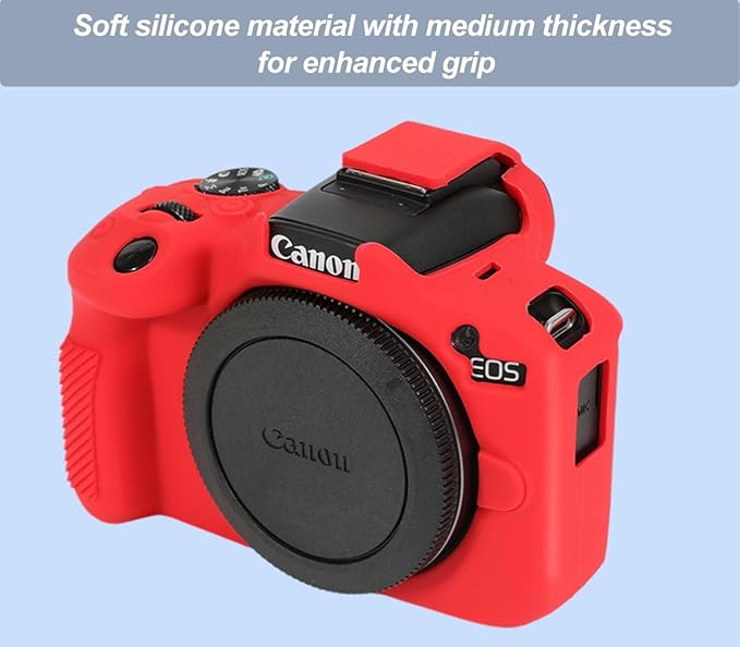 Pocoukate Case for Canon EOS R50 Camera, Soft Silicone Protective Cover Skin with EOS R50 Screen Protector Accessories for Canon EOS R50 Mirrorless Camera Silicone Case - Red