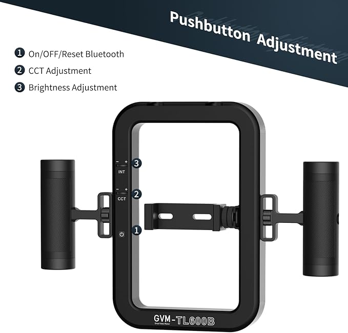 GVM TL600B 2700K~6800K LED Ring Selfie Light, Smartphone Video Rig & Phone Video Stabilizer, Step-Less Dimming Video Light, Bluetooth, App Control