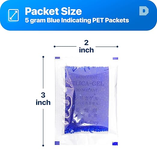Dry & Dry 5 Gram [40 Packets] Blue Indicating Silica Gel Packets - Desiccant
