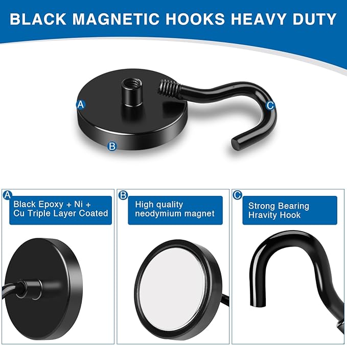 LOVIMAG Cruise Magnets with Hooks, 50lbs Magnetic Hooks for Cruise Cabins, Cruise Essentials Must Haves for Travel, Neodymium Magnets with Epoxy Coating for Hanging, Refrigerator, Kitchen -12 Pcs