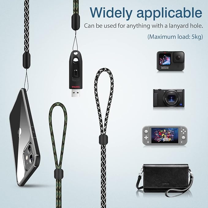 Hukado Hand Wrist Strap Lanyard, 6 Pack 9.5inch Adjustable Nylon Wristlet Straps Keychain String for Cell Phone Case Holder, AirPods Pro 2 2022, Camera, Key, GoPro, USB Drive, Ski Glove (Black+Green)