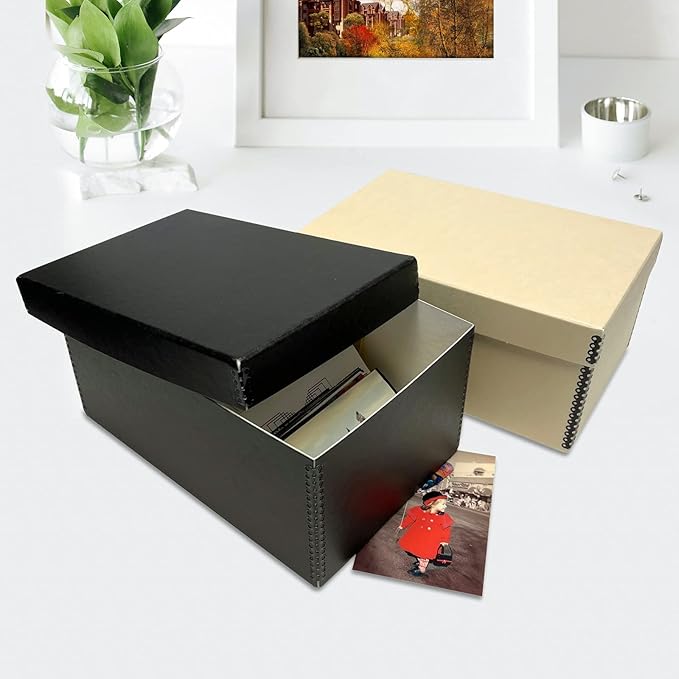 Lineco Archival Photo Storage Box, Holds up to 1100 of 5x7 Pictures, 4x6 Photograph Container with Removable Lid. Preserve Snapshot, Negatives, Prints, Films, Card, 5"x7"x12", Tan