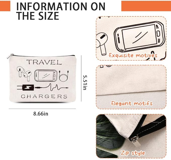 Chargers Travel Organiser Bag for Women Men Charging Cables Cosmetic Storage Bag Makeup Pouch for Friend Birthday Gifts for Sister Brother Toiletry Bags travel chargers Makeup Cosmetic Bags
