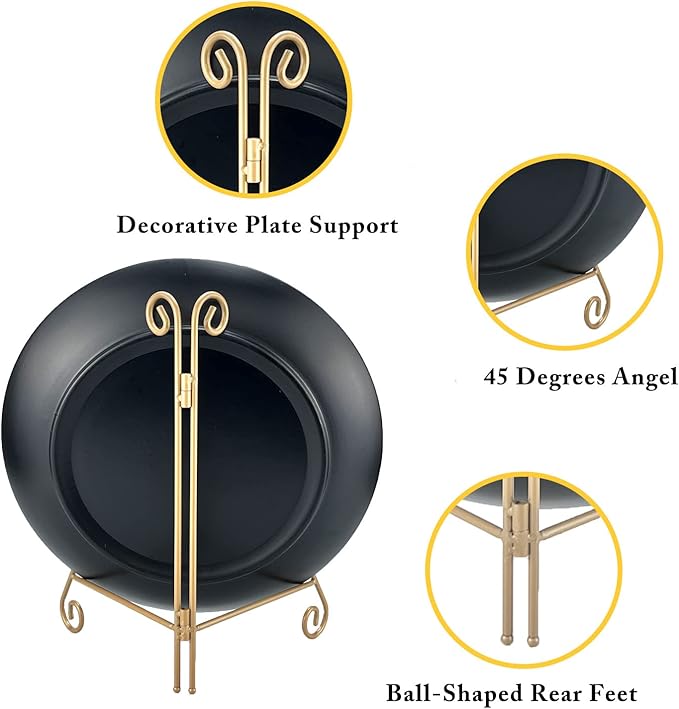 Gold Plate Stand, 6 Inch Decorative Holder for Displaying Platters, Heavy-Duty Metal Easel Stand for Picture, Photo Frame, Books and Round Objects, 2-Packs