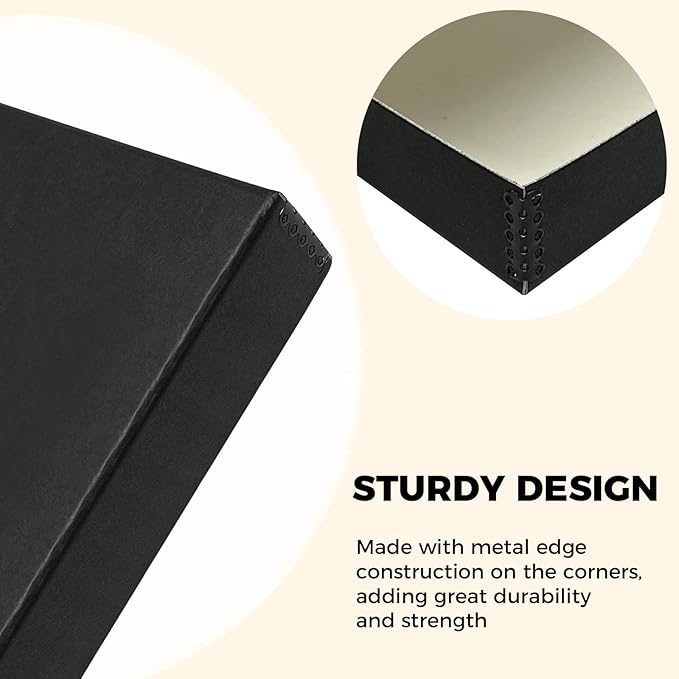 Golden State Art, Archival Folio Storage Box 9x12, Clamshell Design with Metal Edge, Preserve and Store Photos Documents Cards Prints Arts Crafts DIY, Black, Pack of 2