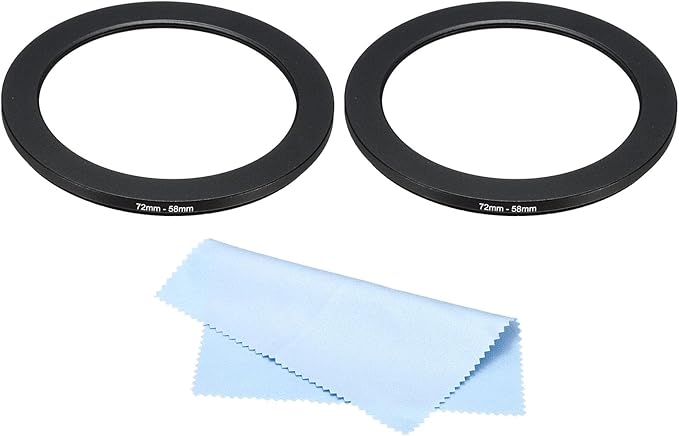 PATIKIL 72mm-58mm Metal Step Down Ring with Cleaning Cloth, 2 Pack Camera Lens Filter Adapter Ring Aluminum Filter Adapter Ring for Camera Lenses Hood, Black